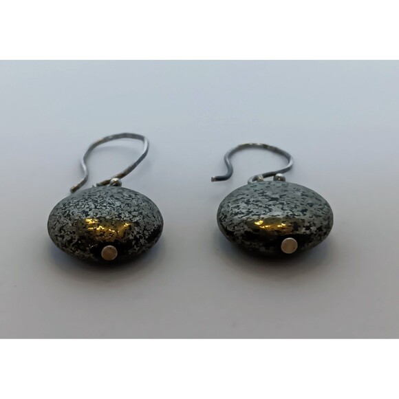 Vintage Sterling Silver 925 Natural Pyrite Round Drop/Dangle Earrings 1.25 in - Picture 7 of 10